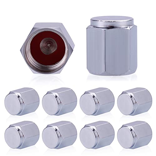 Eachbid 8 Pcs Tapas de Válvulas de Neumático de Coche, Tapones de Válvulas de Rueda, Tapa de Neumático a Prueba de Polvo Tire Valve Caps, Forma de Hexágono(Plata)