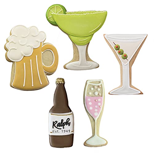 5 Piece Drinks And Cocktails Cooke Cutter Set With Beer Bottle, Beer Stein, Margarita Glass, Champagne Glass And Martini Glass Cookie Cutters With Recipe Booklet By Ann Clark Cookie Cutters #TOP1