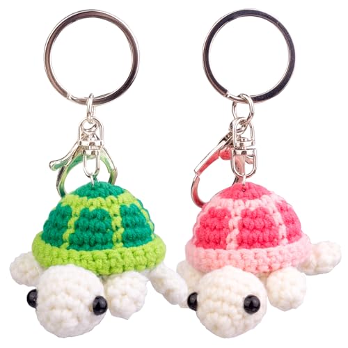 MuMyer Funny Crochet Sea Turtle, 2 Pack Handmade Emotional Support Turtle Knitting Doll Gift With Detachable Keychain(K1)