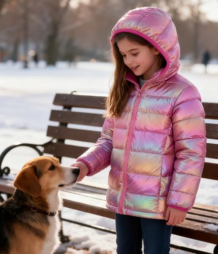 Image of Lovekider Hooded Puffer Jacket for Girls 4-12T Down-Alternative Winter Coat Shiny Outerwear for Kids