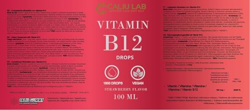 CALIU GUMMY Flüssige Vitamin B12 Tropfen | 100 ml | 500 mcg pro Tropfen Methylcobalamin & Adenosylcobalamin | Für Veganer & Vegetarier | Sublinguale Formel für maximale Absorption & Energie
