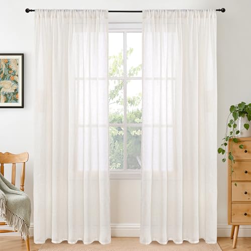 Image of BGment Linen Curtains 78 Inches Long for Living Room - Semi Sheer Light Filtering Drapes with Rod Pocket Textured Lightweight Window Treatments for Dining Bedroom, 2 Panels Set, 52 X 78 Inch