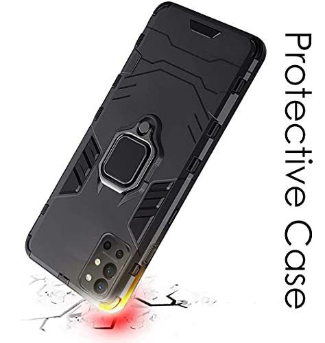 Image of WOW IMAGINE Shock Proof Back Case Mobile Cover for Realme 8 | 8 Pro | Bumper Back Cover Case (Tough Armor | Hybrid PC + TPU | Full Protection with Ring Holder & in-Built Kickstand | Black)