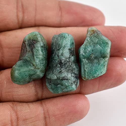 Odrilliongems 3Pcs Natural Raw Green Emerald Crystal Gemstone, Chakra Healing Crystals, Raw Jewelry Making, Wire Wrapping, Loose Stone, Jewelry Gemstones, May Birthstone, Emerald Rock #TOP2