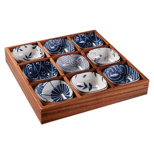 FLYILIA 豆皿 小皿 セット 仕切りトレー 木製 トレイ トレー 深型 仕切り付き 天然木 盛台 小鉢 調味料皿 薬味皿 仕切り付きトレー お盆 スクエア タレ皿 醤油皿 業務用 手塩皿 おてしょ 珍味入れ 受け皿 副菜皿 漬物皿 前菜皿 盛り鉢 和