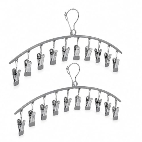 Image of Vastra Leggings Organizer for Closet, Metal Pants Hanger with 10 Rubber Coated Clips, Space Saving Wardrobe Organizer for Leggings, Jeans, Scarves, Dupattas, Towels & Baby Clothes (2, Grey)