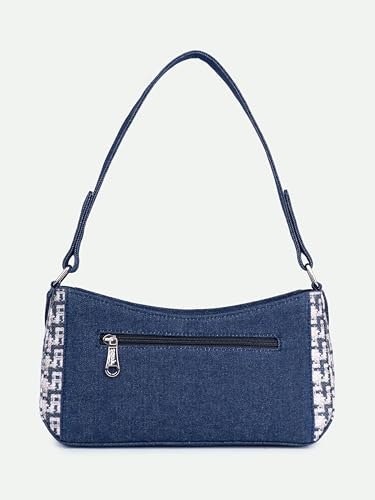 Image of ZOUK Lyra Small Shoulder Bag for Women - Denim & Printed Shoulder Bag with Water-Resistant Lining | Handcrafted Sling Bag with Multiple Pockets & Zip Closure for Daily & Weekend Use |