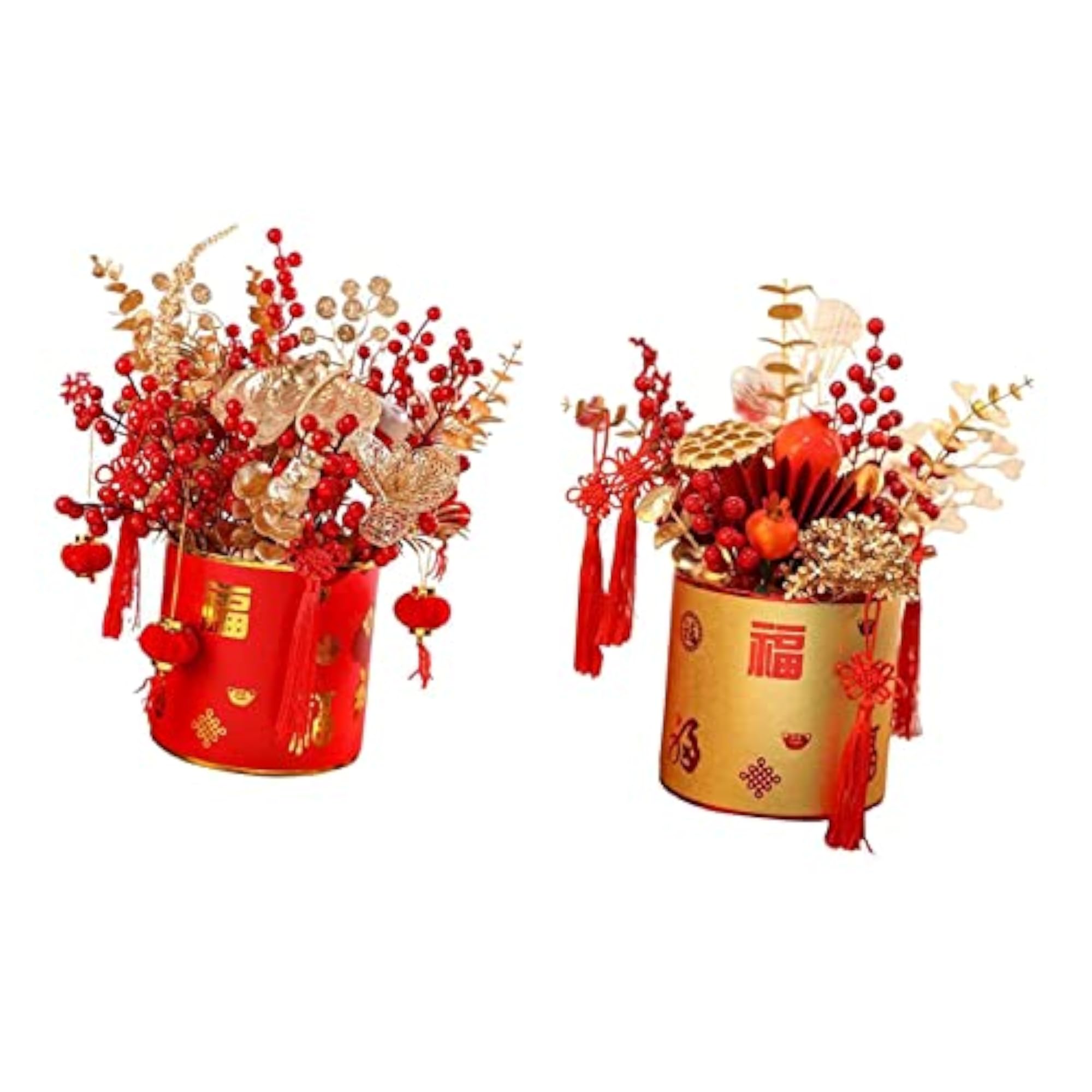 Simulation Red Berries Flowerpot Feng Shui Decoration Style D