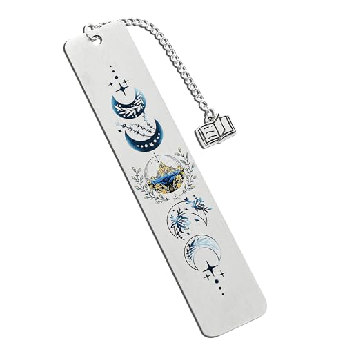 Stainless Steel Acotar Bookmark with Tassel Acotar Inspirational Creative Moon Mountains Text Book Marks for Reading Women Men Collection Books Accessories (Silver 1 Side Style 1)