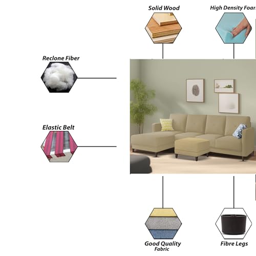 Image of Baloney LHS 6 Seater L Shape Sofa Set with Center Table for Living Room (Cream Fabric) Premium Fabric Sofa