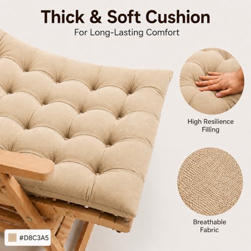 Image of Rocking Chair Cushion 18 x 50 Inch Thick Tufted Chair Cushion with Backrest and Seat Pad Soft Premium Fabric Polyester Filling Non Slip Indoor Outdoor Rocking Chair Replacement Cushion (Off White)