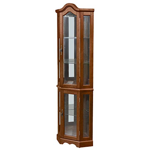 CHADIOR Corner Curio Display Cabinet with Tempered Glass Doors Adjustable Shelves and Light System, 5-Tier, Walnut - Thumbnail 4