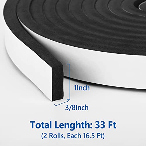 Image of Kikerike Self Adhesive Foam Tape Weatherstrip 1In x 3 /8In x 33Ft High Density Foam Insulation Strips Seal Weather Stripping with Strong Adhesive for Door and Window Sound Isolation Soundproofing