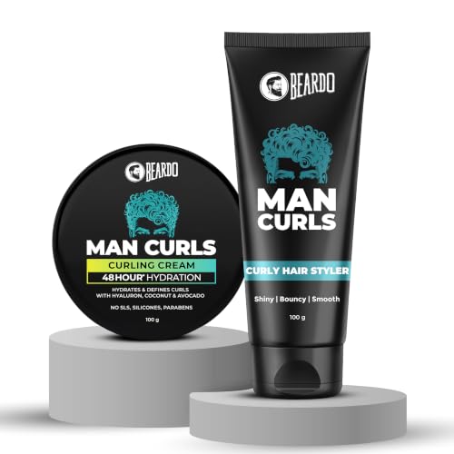 Image of Beardo Man Curls Styling Combo for Men: Curly Hair Styler (100g) & Curling Cream (100g) - 2-Step Routine for Defined, Frizz-Free Curls & Long-Lasting Hold (Set of 2)