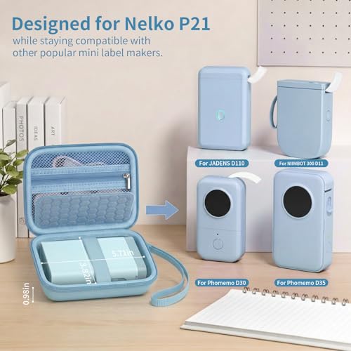 Image of Comecase Case Compatible with Nelko P21 / for Phomemo D30 D35 Label Maker Machine, for JADENS D11 / for SUPVAN Mini Labeler Sticker, Labler Maker Storage for Tape&Accessories (Sky Blue)