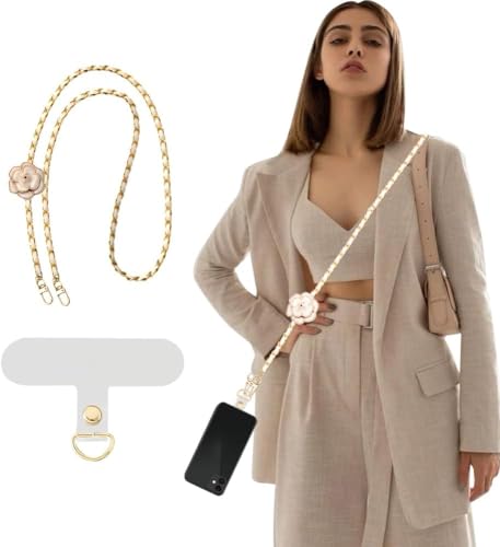 KBRPEY Cordino Telefono Fiore Camelia Tracolla Catena Elegante Porta Smartphone Collana Laccetto Cellulare Custodia Accessorio