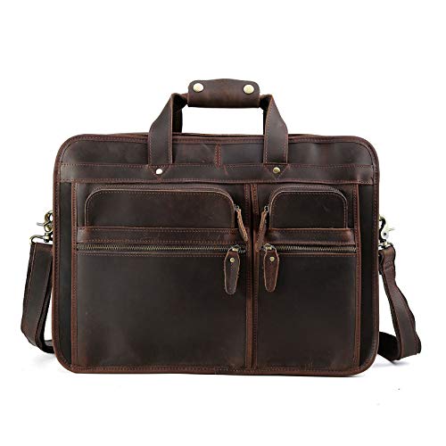 Cwoq Retro Full Grain Leather 17 Inch Laptop Briefcase For Men Large Business Travel Messenger Bag Tote #TOP2