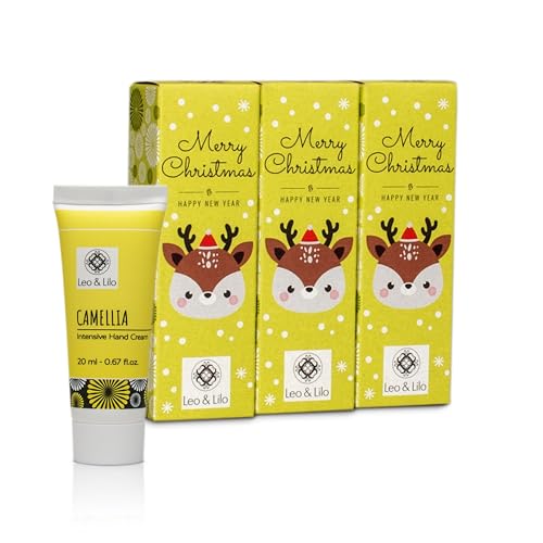 Leo & Lilo Kleiner Handcremegruss - 3er Set Weihnachtsgeschenkset X-Mas Deer - 3 einzeln verpackte Camellia Handcremes 20 ml - hochwertige Naturkosmetik