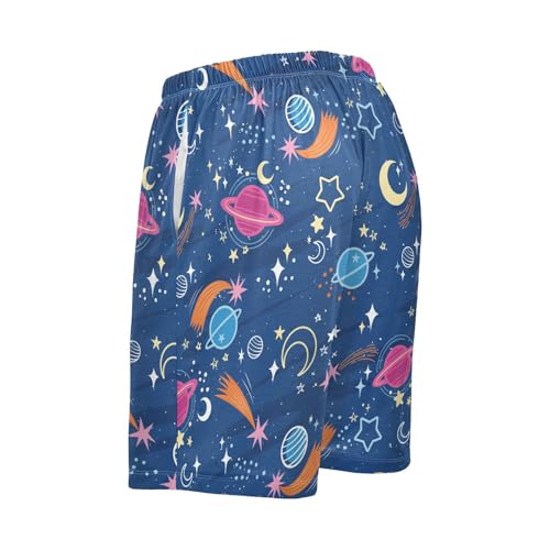 Men's Pajama Shorts Soft Comfy Casual Sleep Lounge Space Planets Stars Moon Pj Bottom with Drawstring & Pockets4