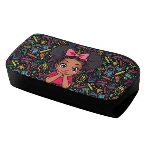 Image of African Girl Student Small Pencil Pouches Pencil Bags Pen Pouch,Lightweight College Pencil Case,School Pencil Case for Girls Boys Black