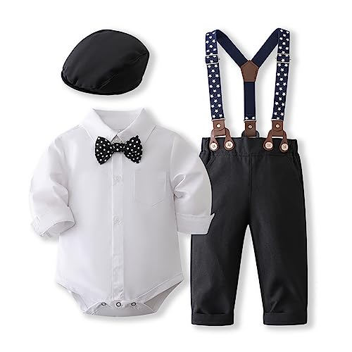 Toddler Baptism Outfits for Boys: Christening Baby Toddler Dress Clothes Wedding Tuxedo Shirts Romper Suspenders Suits Long Sleeve Pants Hat 1st Birthday Newborn Photoshoot Black Stars 6-12 Months