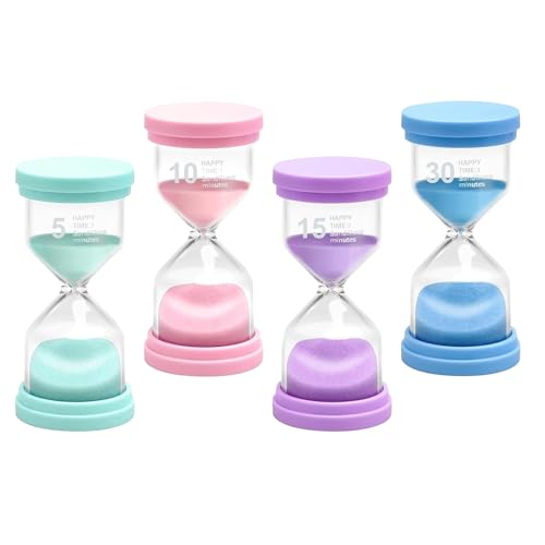 WOUYTPE 4 Pezzi 5/10/15/30 Minuti Clessidra Set, Clessidra Bambini, Clessidra Particolare, per L'apprendimento, la Cucina, I Giochi, L'allenamento, Resistente Alle Cadute e Senza Perdita di Colore