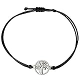 GLÜCKSBRINGER LEBENSBAUM ARMBAND - Filigranes Lebensbaum / Tree of Life Armband mit silberfarbenem Baum auf schwarzem Makrameeband