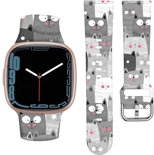 ANDRIU Compatible with Versa 4/Versa 3/Sense/Sense 2 Band for Women Girl, Cute Fadeless Replacement Sport Band Strap for Versa 4/Versa 3 Smartwatch(Cute Cats)