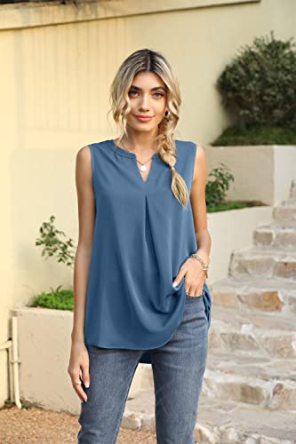 Bettysays Womens Tank Tops V Neck Sleeveless Summer Shirts Loose Casual Tops Blouse (X-Large,Grayish Blue) #TOP2