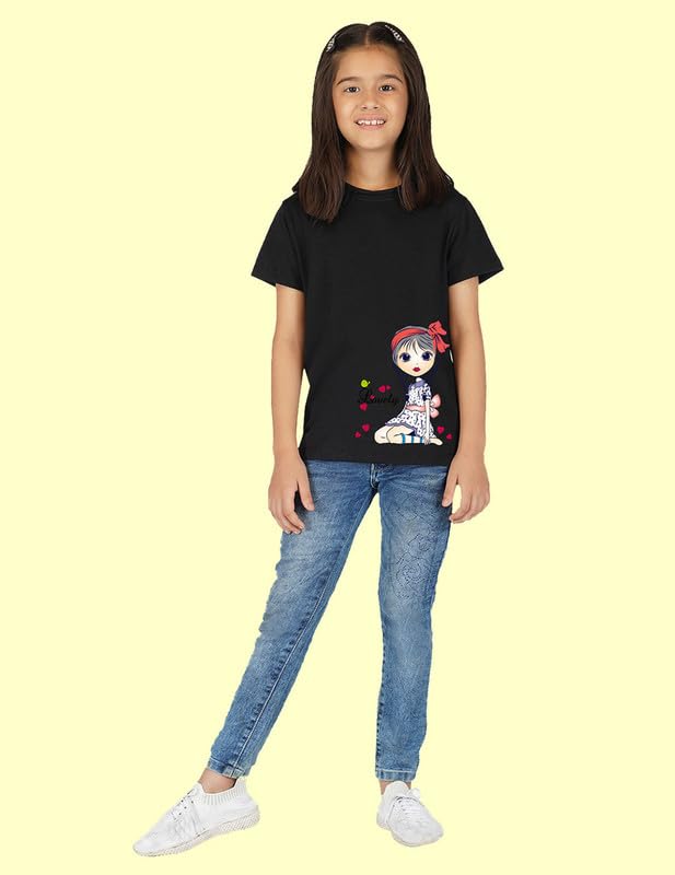 Image of Nusyl Girls Half Sleeves Black Lovely Printed T-shirt-NUGCTSH0076