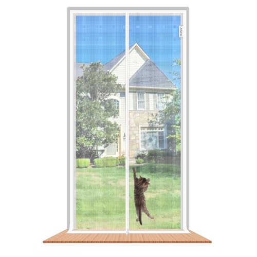 Puerta con Mosquitera para Gatos LAIJIANG 110x220cm, Malla Reforzada con Cremallera, Ventilada, Antiarañazos y Antimosquitos, Evita el Escape de Mascotas para Gatos Nuevos