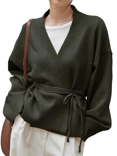 Image of WDIRARA Women's Wrap Long Sleeve Tie Front Cardigan