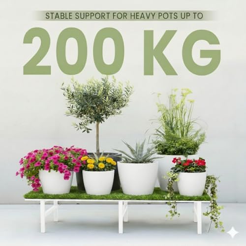 Image of IRON LANDS Metal Pot Stand with Green Grass Mat 72x22x20 Cm | Rust-Proof Matte Powder-Coated for Big Size Plants | Supports Up to 300 Kg| Ideal for Garden Balcony, Outdoor and Indoor Plant Display