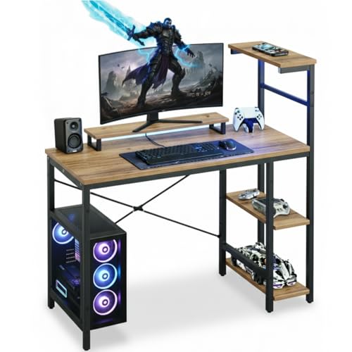Image of TEKAVO Homik Gaming Table | Study Table with Bookshelf | Computer Table for Home Pc| (120x50x75 Cm) | Black | DIY