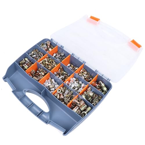 KEESUNG Stahl Nietmutter-Sortiment Box 1200-Tlg, Blindnietmuttern Satz Edelstahl Verzinkter Einnietmutter Flachkopf Gewinde Rivet Nutsert Cap Muttern Werkzeug