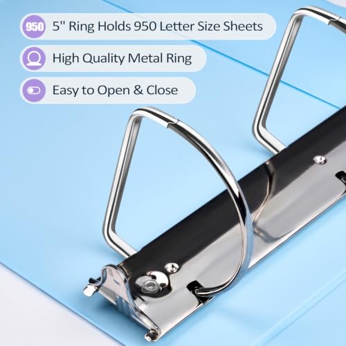 Sooez BinderX Extra Durable 5 Inch 3 Ring Binder, D-Ring Large Binder, Holds 950 Sheets of 8.5x11 Paper, Customizable View Cover with Inside Pockets, Heavy Duty 3 Ring Binder for School, Lavender - Image 4