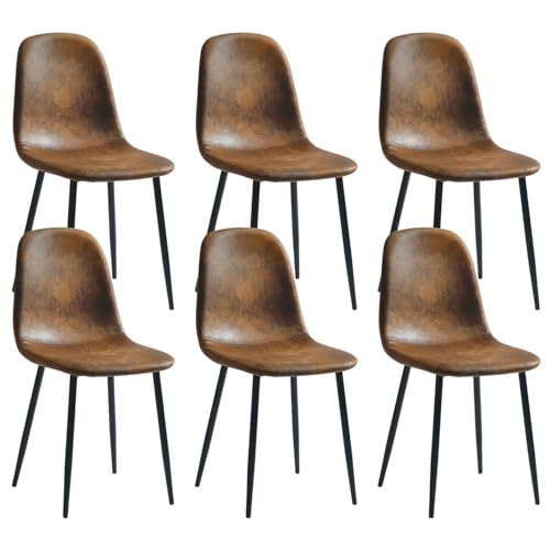 Furniturer Juego De 6 Sillas De Comedor De Ante Sintético Escandinavo Vintage Sillas De Cocina Para Comedor, Color Marrón Furniturer Juego De 6 Sillas De Comedor De Ante Sintético Escandinavo Vintage Sillas De Cocina Para Comedor, Color Marrón