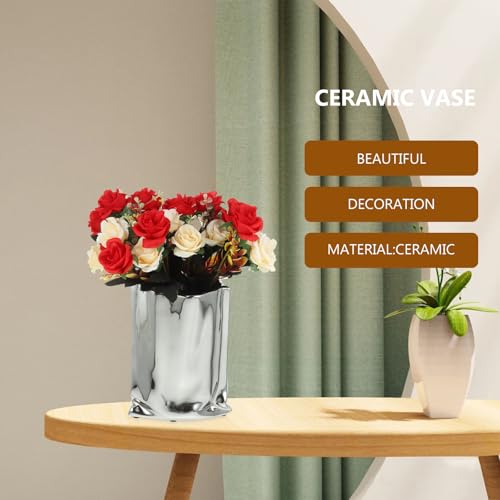 Vase en céramique argenté stable pour composition de fleur - 8