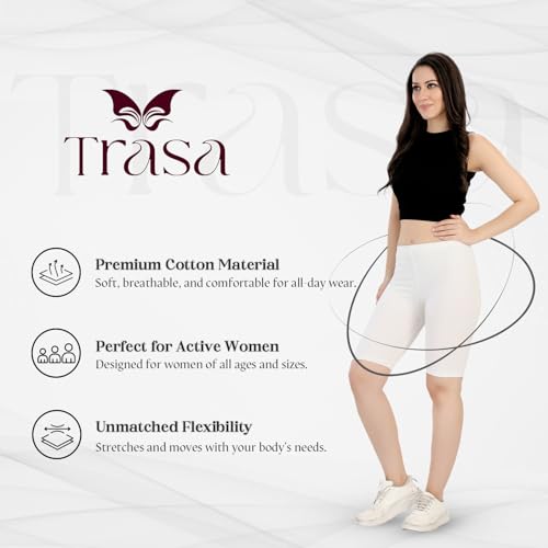 Image of TRASA Women's Cotton Fashion Biker Workout Cycling Shorts, Avialable Sizes: S,M,L,XL,2XL,3XL