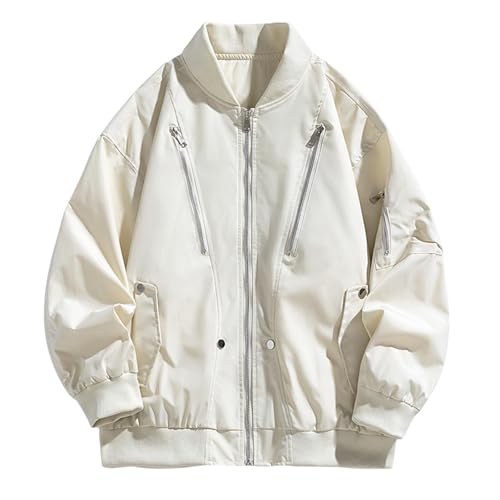 Cambkatl Men's Versatile Stand Collar Jackets Full-Zip Loose Sytlish Outerwear Long Sleeve Casual Sports Coat with Pockets