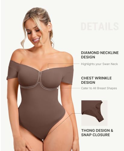 Image of FeelinGirl Short Sleeve Shapewear Bodysuit for Women V Neck Tummy Control