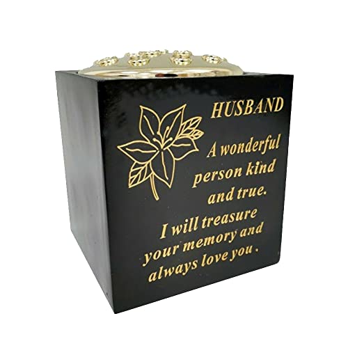 Black Grave Vase Container Pot With Lid - Tight Removable Lid, Small holes on the Top of Vase - Grave Vase Container For Flower (Black and Gold, Husband)