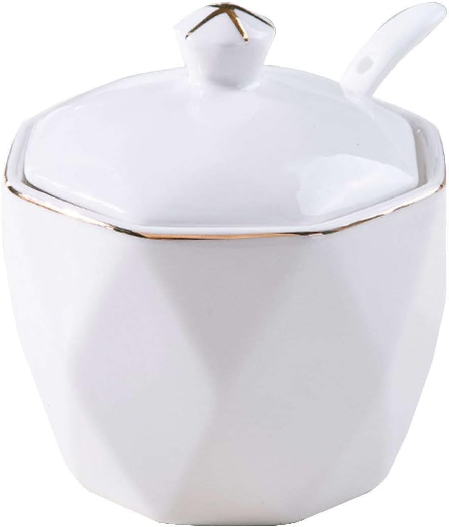 GERRIT Sugar Bowl,/Nordic Sugar Bowl with Lid, Storage Jar, Solid Color Porcelain Sugar Pot, for Coffee Bar, Kitchen-pink-10x10x11cm (Color : Blue) (Color : White)