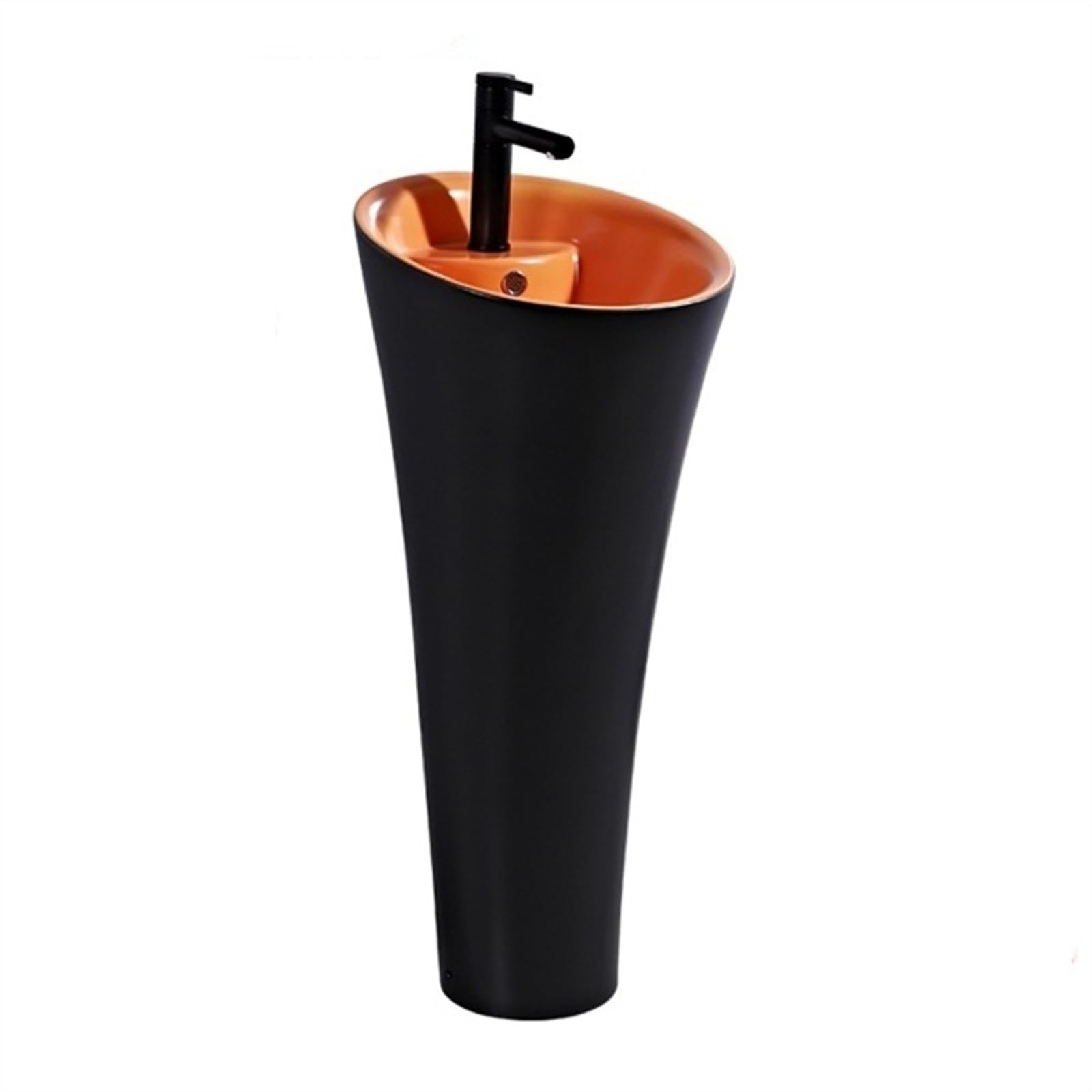 Zhaoj24-05 Orange Pedestal Sink One Piece Pedestal Basin With Overflow, Floor Standing Bathroom Vanity With Faucet And Drain Kit, Modern Ceramic Sink Art(Orange)