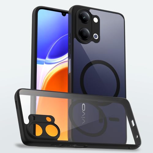 Image of Amazon Basics Back Cover for Vivo Y11 5G Compatible with Mag-Safe | Shockproof Design | Hard Transparent Back Case (Black Mag-Safe)