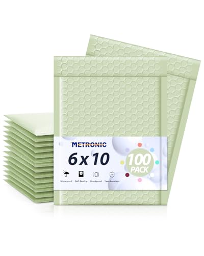 Image of Metronic Bubble Mailers 6x10 Inch 100 Pack Mint Green Padded Envelopes