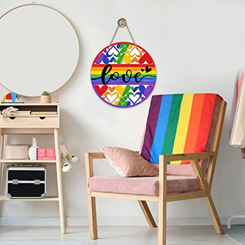 Deroro Gay Pride Lgbtq Rainbow Love Heart Front Door Sign, Lesbian Pansexual Bisexual Transgender Wood Door Hanger Outdoor Outside Porch Decor, Pride Month Wooden Wreath Indoor Wall Hanging Decoration #TOP4