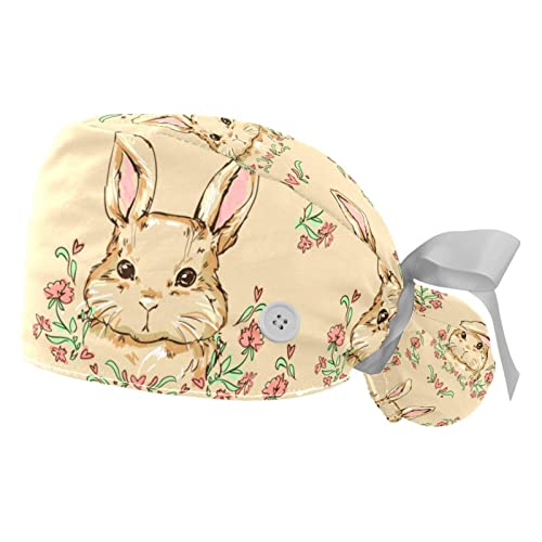 Casquettes de travail JDEZ chapeaux réglables en tissu respirant lapin fleur 2PCS