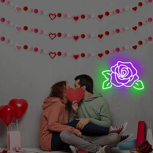 Image of Rose Flower Neon Light Signs for Wall Flower Shop Window, Room, Cafe Art Decorative Lady Gift Wedding Bachelorette Party Bridal Banquet Background Decor Sign, 15.7 inchx10.8 inch, Purple