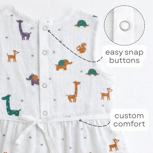 Image of The Boo Boo Club Girls Cotton Muslin Printed Dress | Short Sleeve Knee-Length Summer Girls Frock | Soft Breathable